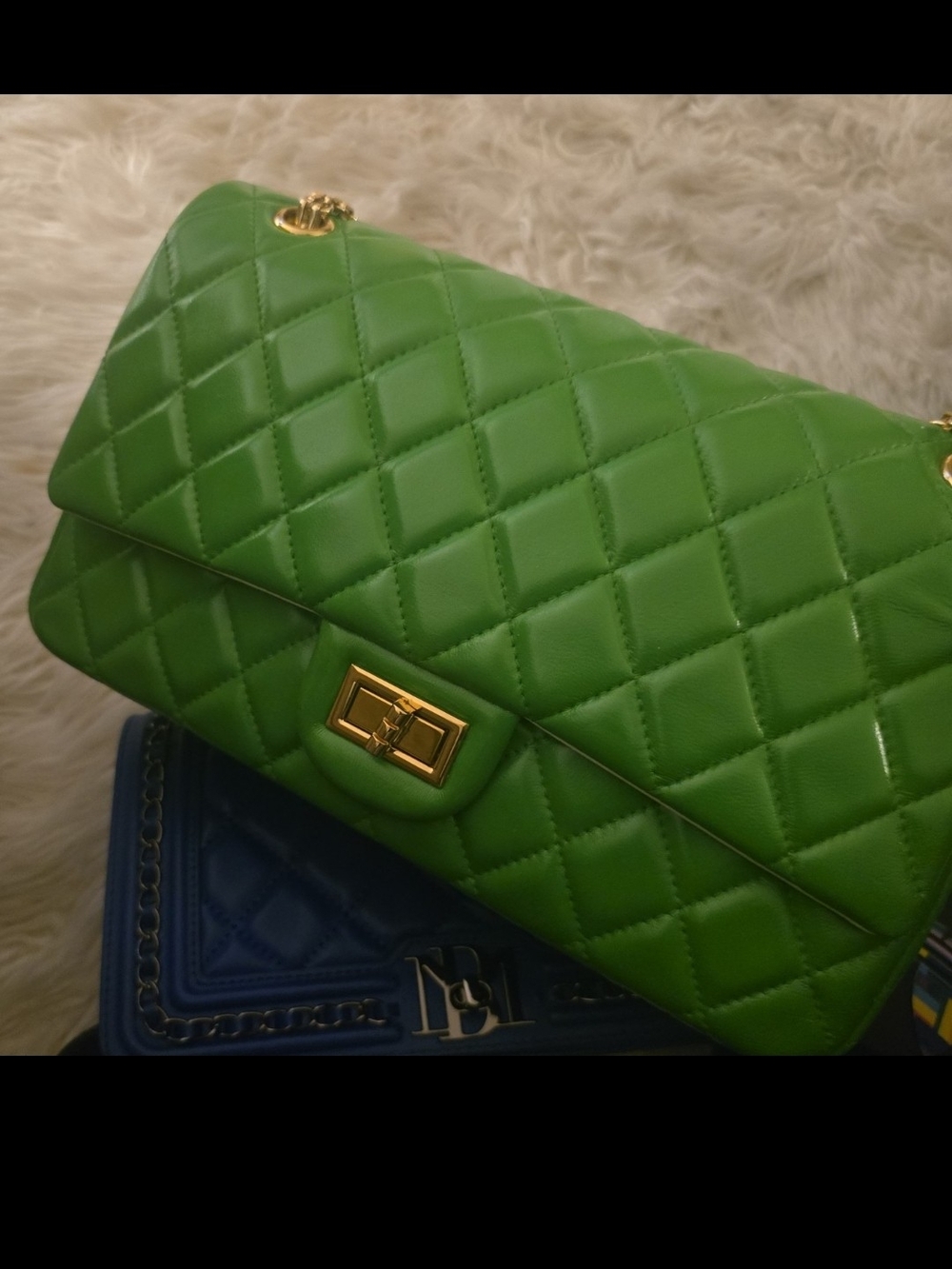 Green Quilted Chain-Shoulder Bag with Gold Hardware